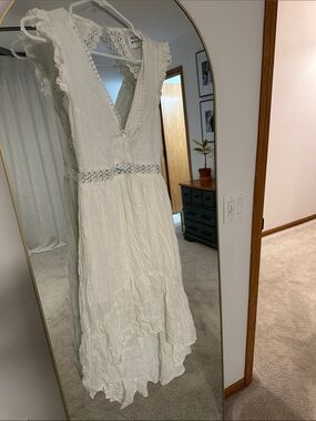 Hello Molly White Eyelet V-Neck Ruffle Maxi Dress